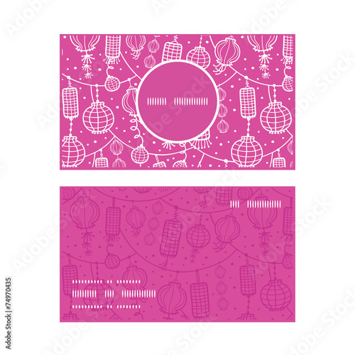 Vector holiday lanterns line art vertical round frame pattern