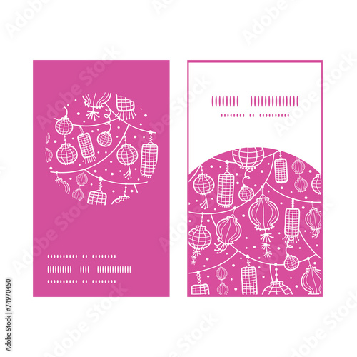 Vector holiday lanterns line art vertical round frame pattern