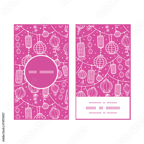 Vector holiday lanterns line art vertical round frame pattern