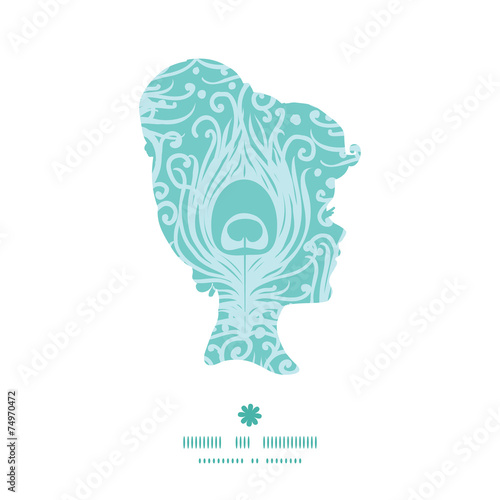 Vector soft peacock feathers girl portrait silhouette pattern
