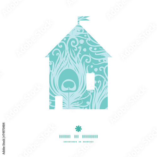 Vector soft peacock feathers house silhouette pattern frame