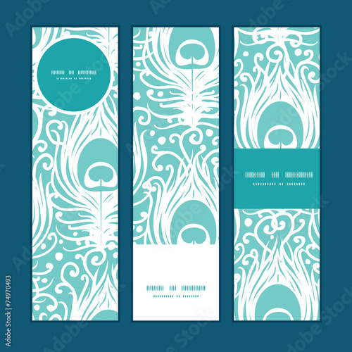 Vector soft peacock feathers vertical banners set pattern