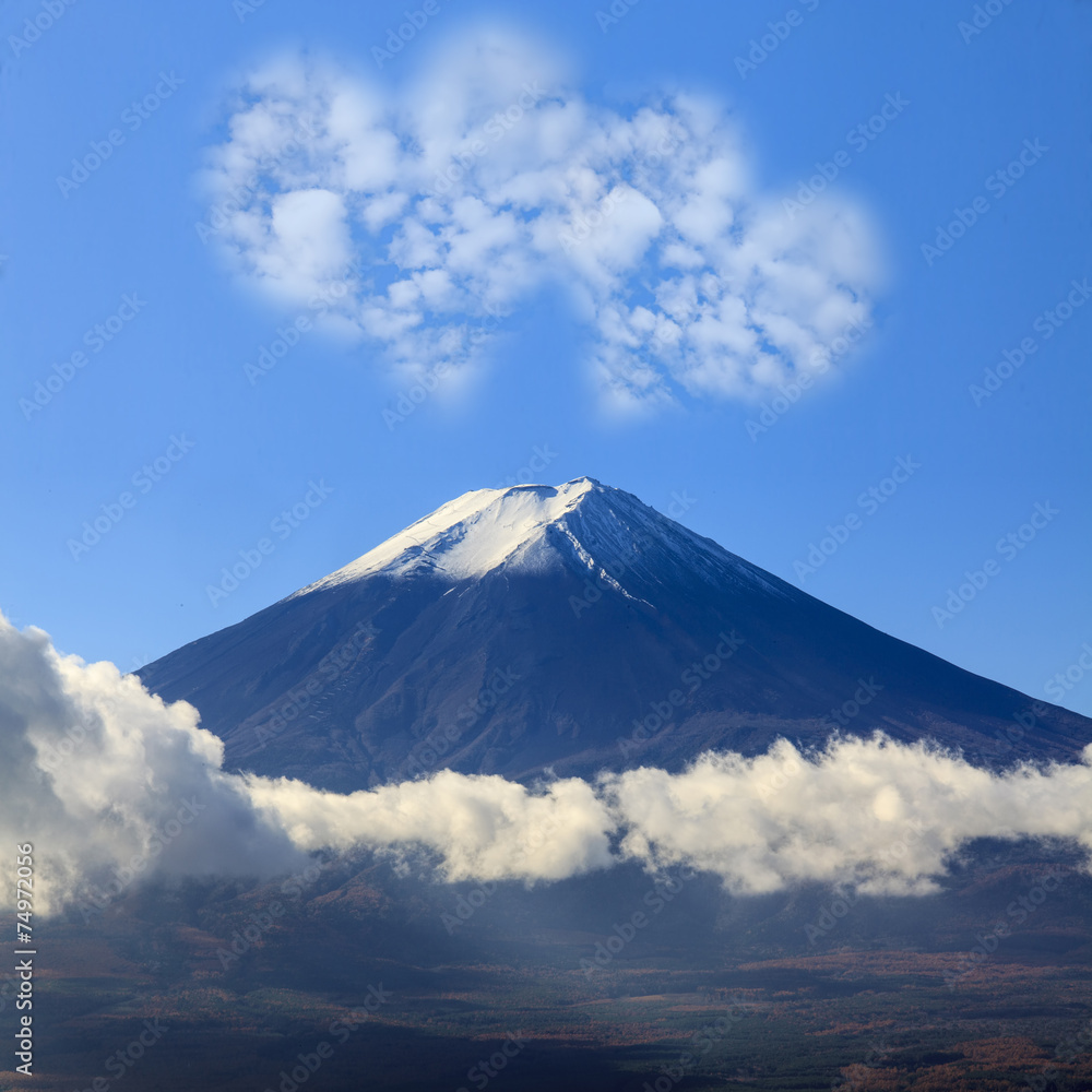the sacred mountain of Fuji in the background of blue sky at Jap the sacred mountain of Fuji in the background of blue sky at Jap