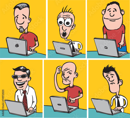 comic doodle dudes with laptops
