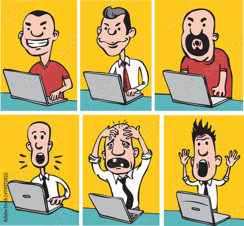 cartoon doodle dudes with laptops