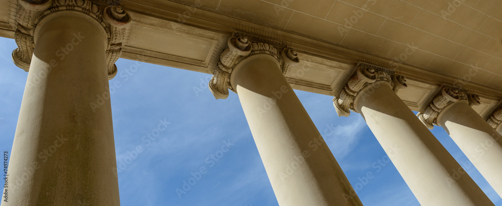 Pillars of Law and Justice with Blue Sky - obrazy, fototapety, plakaty 