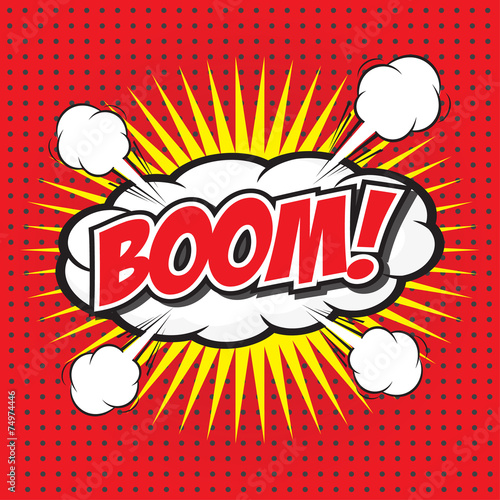 BOOM! wording in comic speech bubble in pop art style