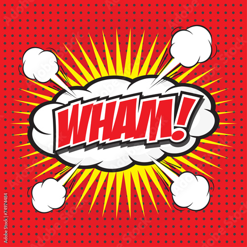WHAM! wording in comic speech bubble in pop art style