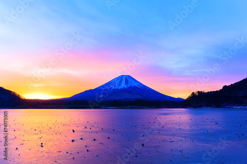 Mount Fuji and Lake Shojiko at early morning