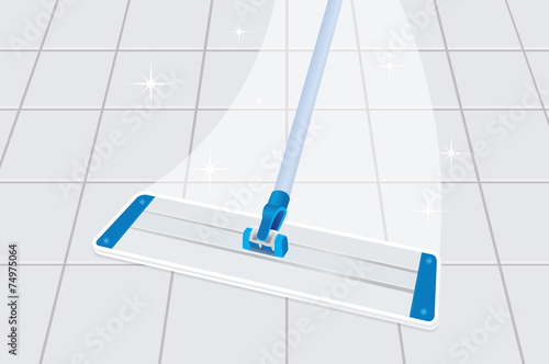 Mop cleaning dirty tiled floor to shiny