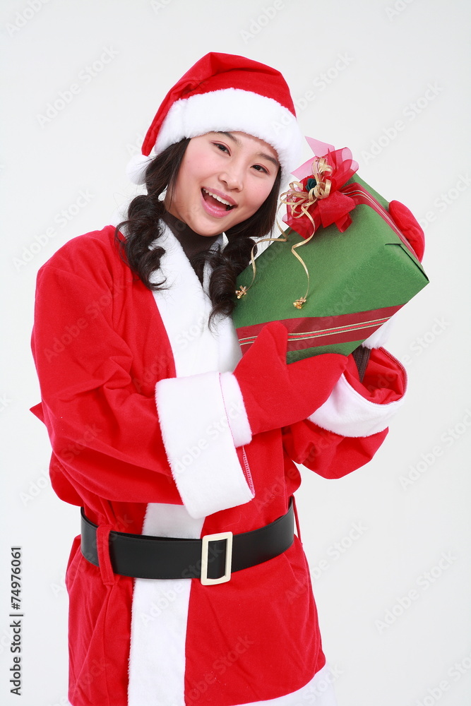 산타 복장을 한 소녀와 선물 산타 복장을 한 소녀와 선물