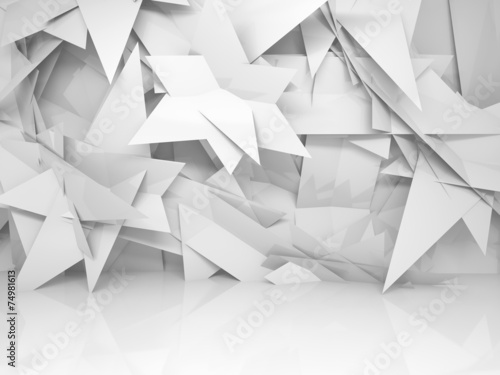 Abstract white empty 3d interior with chaotic triangle pattern