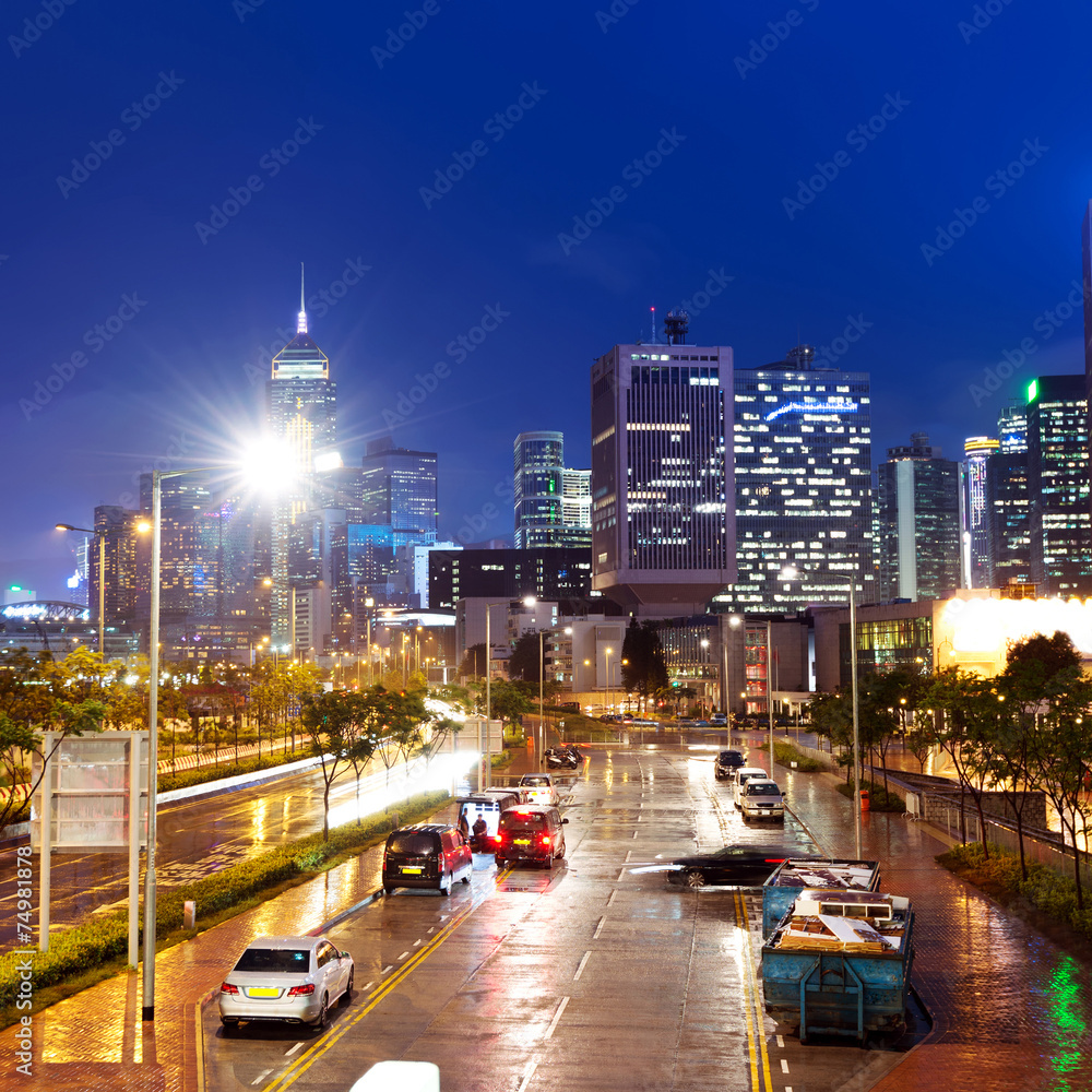 Obraz premium Hong Kong's financial district Night