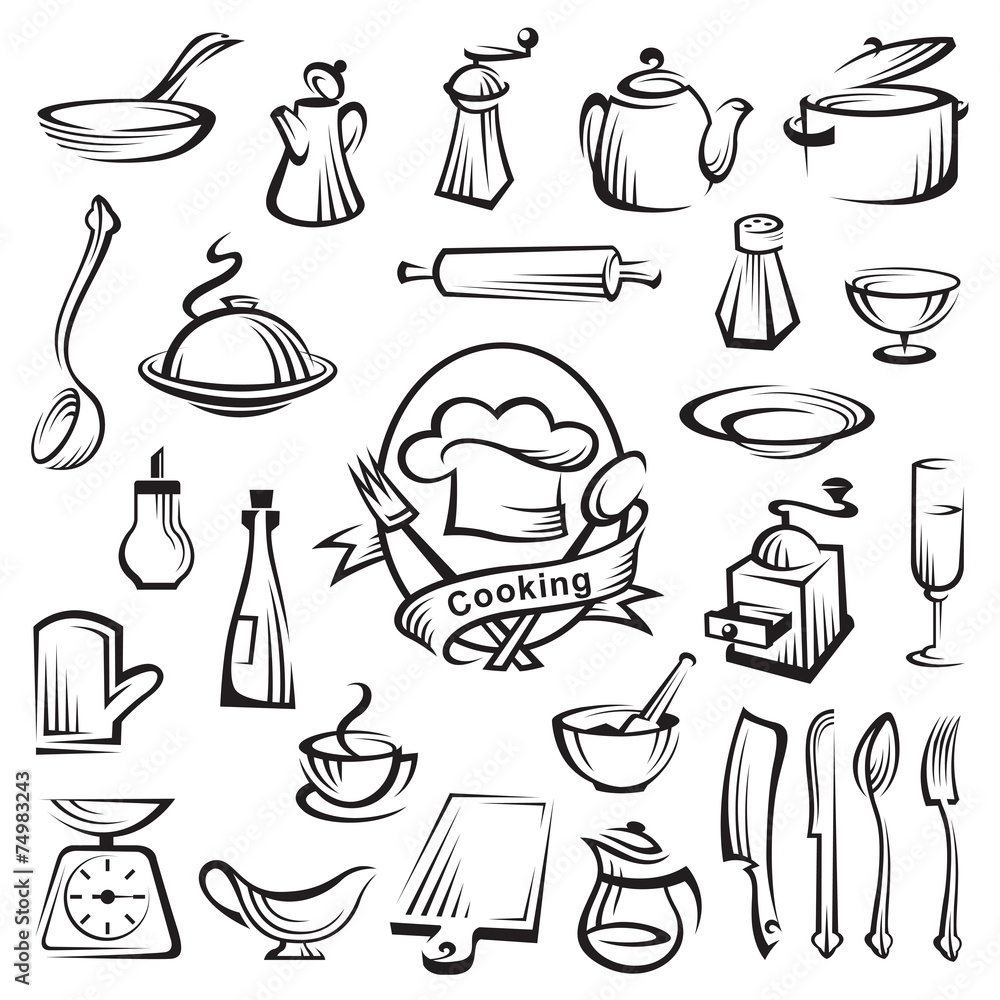 Obraz premium kitchen tools and cooking design elements