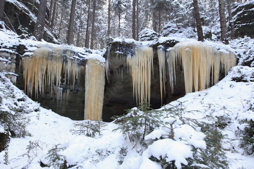 closeup colored of an icefall Brtniky, Czech republic photo