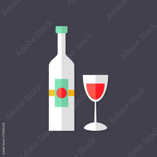Wine Bottle with Glass Christmas Flat Icon