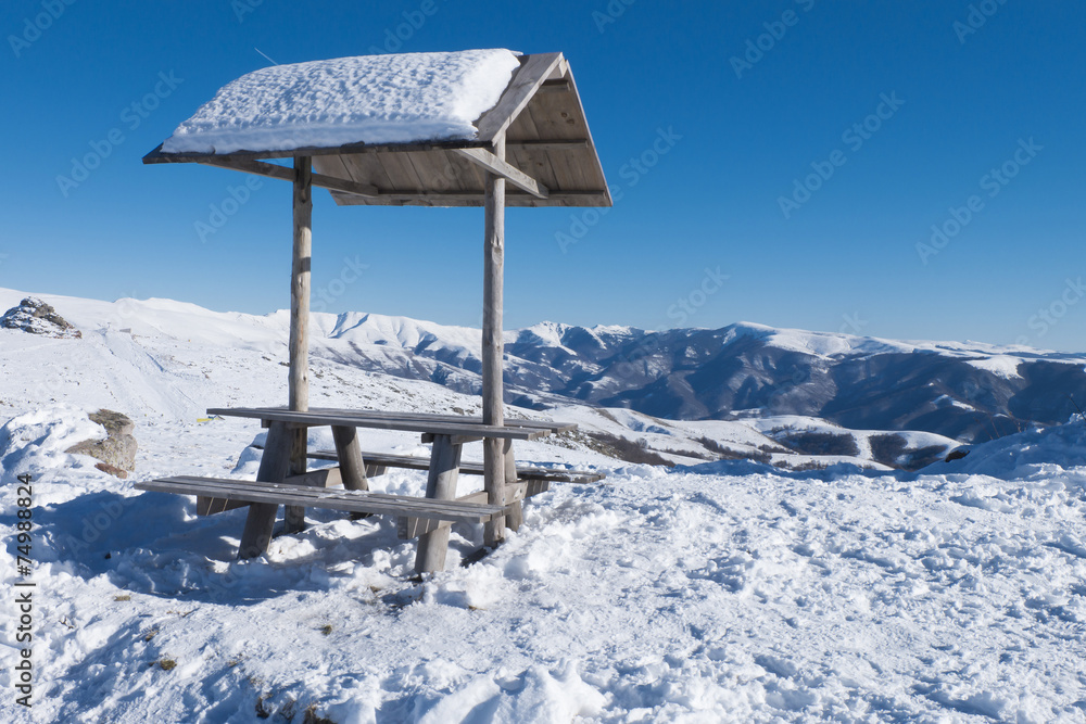 Fototapeta premium rest place on mountain landscape winter