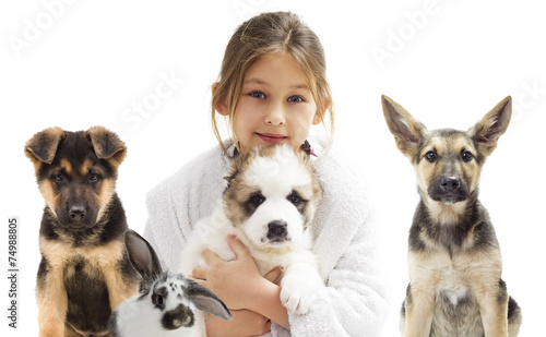 kid and group of pets