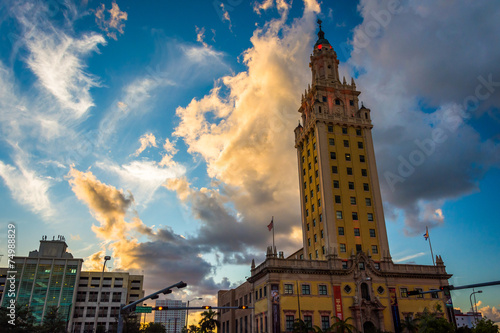 The Freedom Tower at sunset in downtown Miami, Florida. © jonbilous