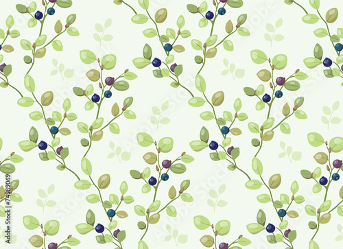 Tiled pattern with blueberry bushes