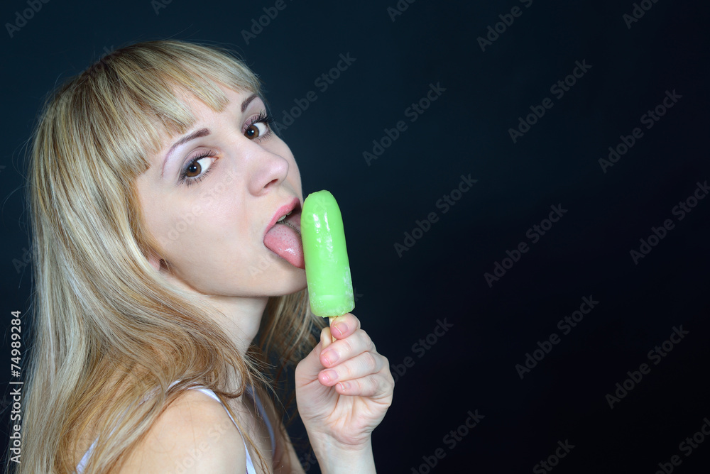 Girl licking ice cream Stock Photo Adobe Stock