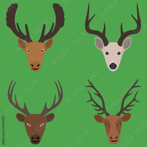 Collection of deer heads in a flat design