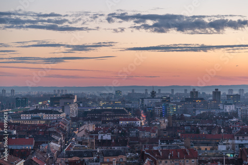 European city panorama at sunset - Zagreb, Croatia © tomispin