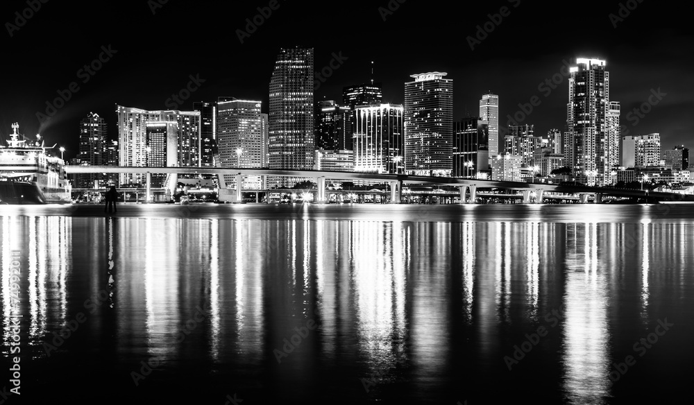 The Miami Skyline at night, seen from Watson Island, Miami, Flor
