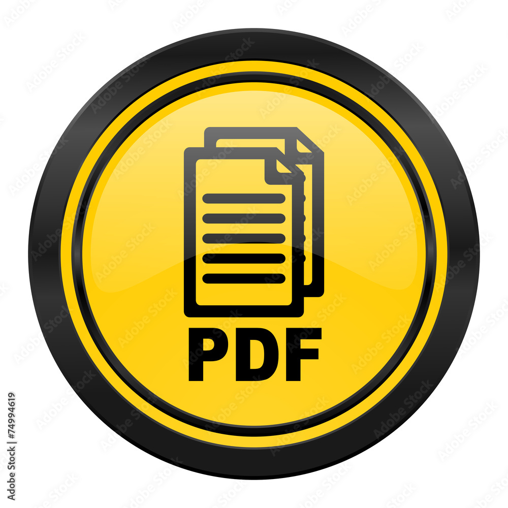 pdf icon, yellow logo, pdf file sign pdf icon, yellow logo, pdf file sign