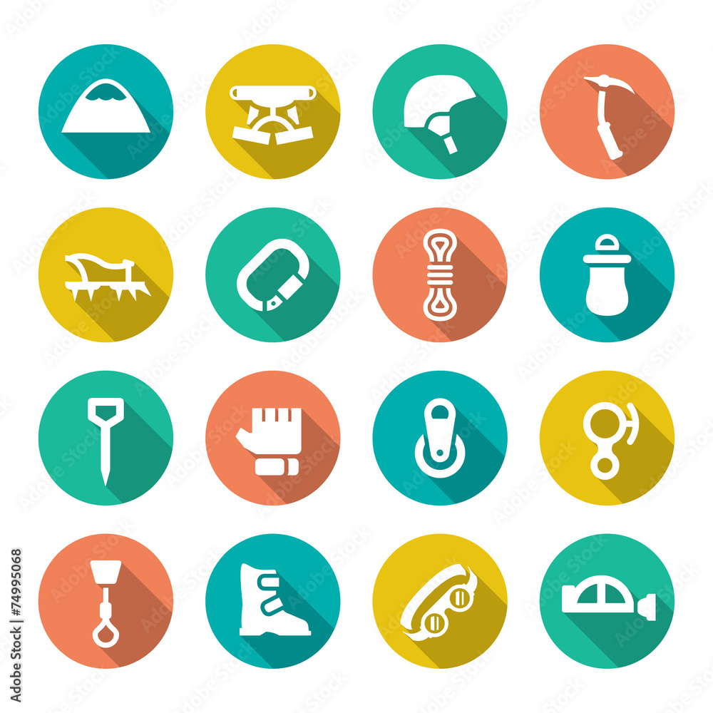 Set flat icons of mountaineering