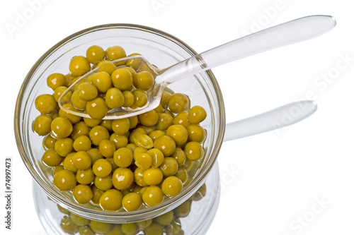 Canned green peas in a dish