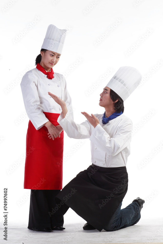 스튜디오 안의 남자, 여자 제빵사