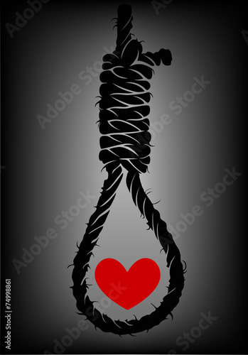 Old rope with hangman's noose and heart