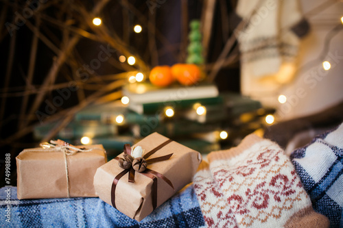 Beautiful themed gifts lie on vintage chair