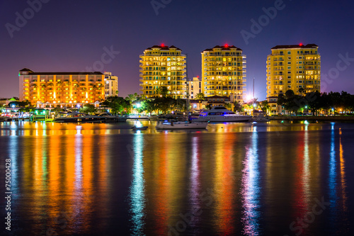 Buildings on the waterfront at night in Saint Petersburg, Florid