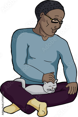 Single Man Petting Cat