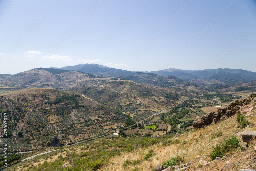 ountain landscape. View from the Acropolis of Pergamon