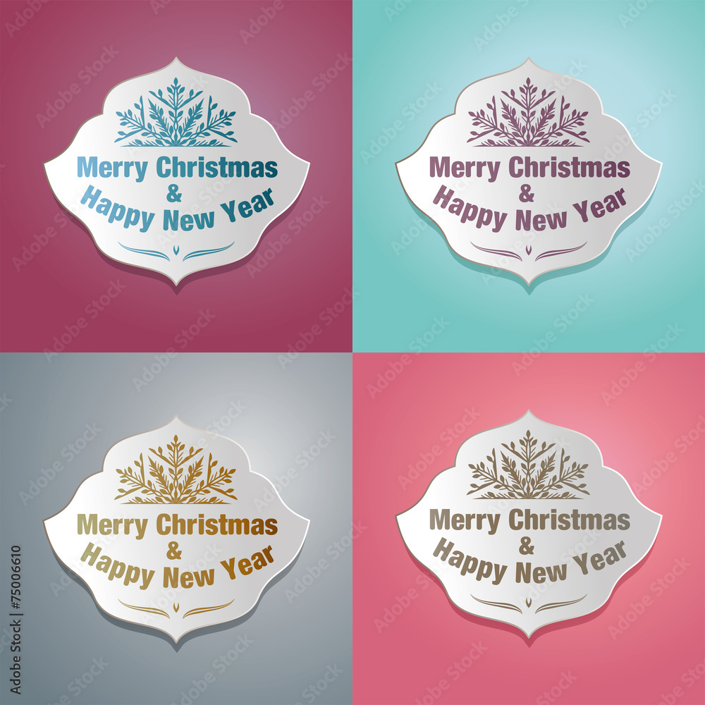 Set of Merry Christmas & Happy New Year Greeting Cards.
