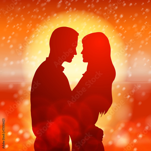 Couple over christmas background with snowflakes