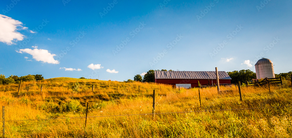 Obraz premium Barn and fences on a farm field in the Shenandoah Valley, Virgin