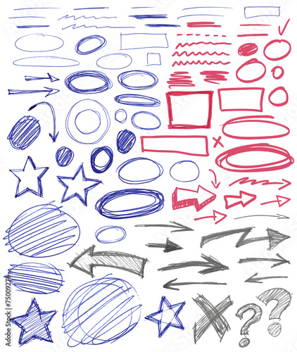 Set of hand drawn graphic signs. Vector illustration.