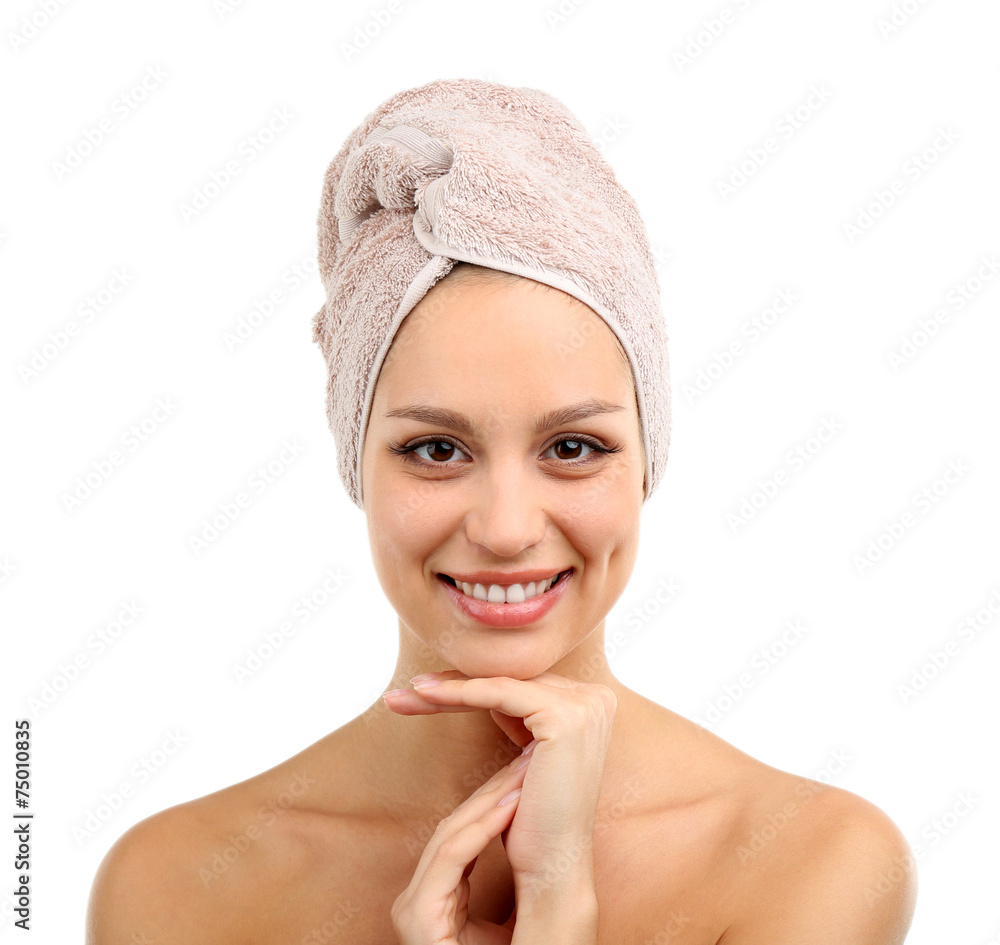 Beautiful young woman isolated on white