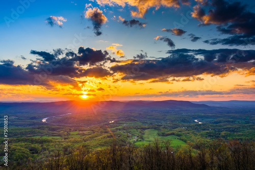 Sunset over the Shenandoah Valley from Skyline Drive in Shenando