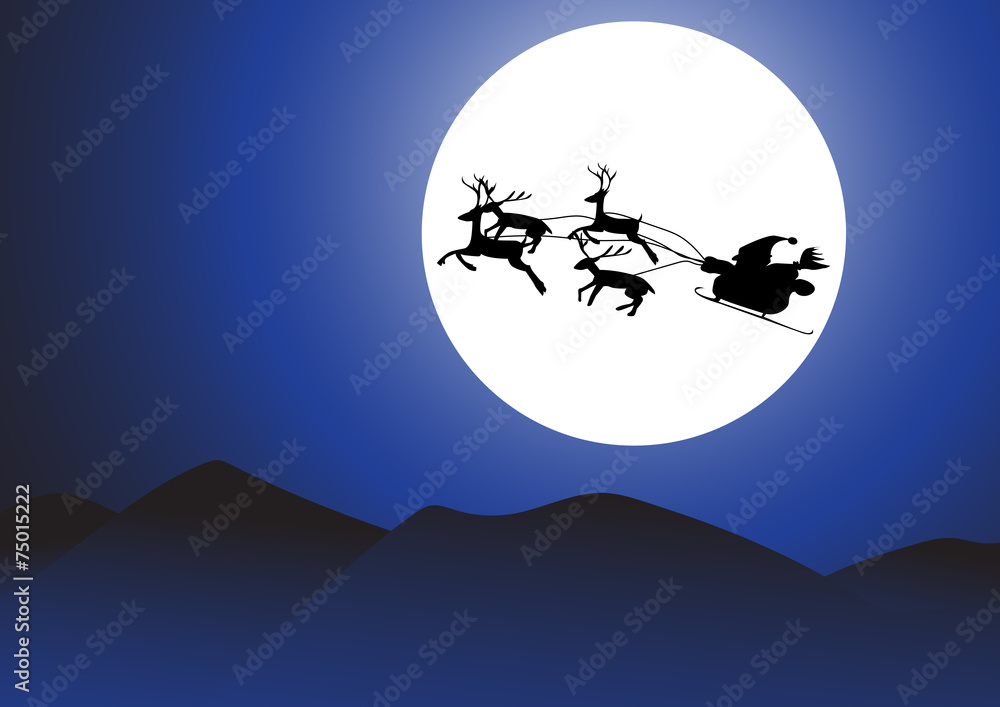 Vector : Christmas background santa and moon.