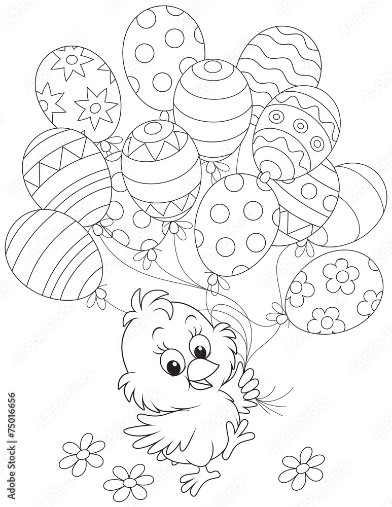 Fototapeta premium Easter Chick with balloons