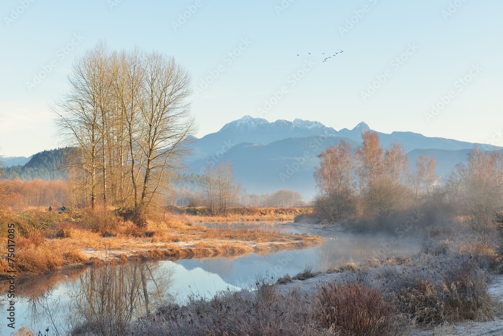 Pitt River and Golden Ears Mountain at sunrise Pitt River and Golden Ears Mountain at sunrise