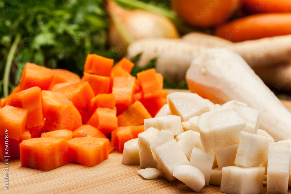 Chopped vegetables on a cutting board Chopped vegetables on a cutting board