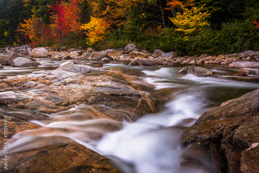 Autumn color and cascades on the Swift River, along the Kancamag Autumn color and cascades on the Swift River, along the Kancamag