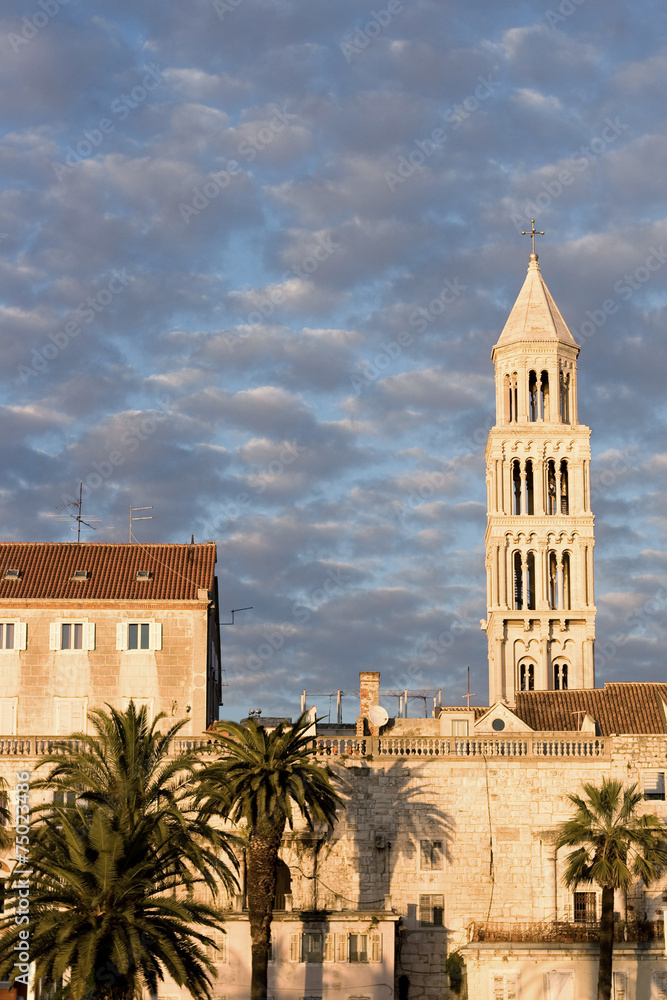 Saint Domnius tower in Split, Croatia, with beautiful clouds.