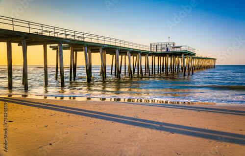 Fishing pier and the Atlantic Ocean at sunrise in Ventnor City, photo
